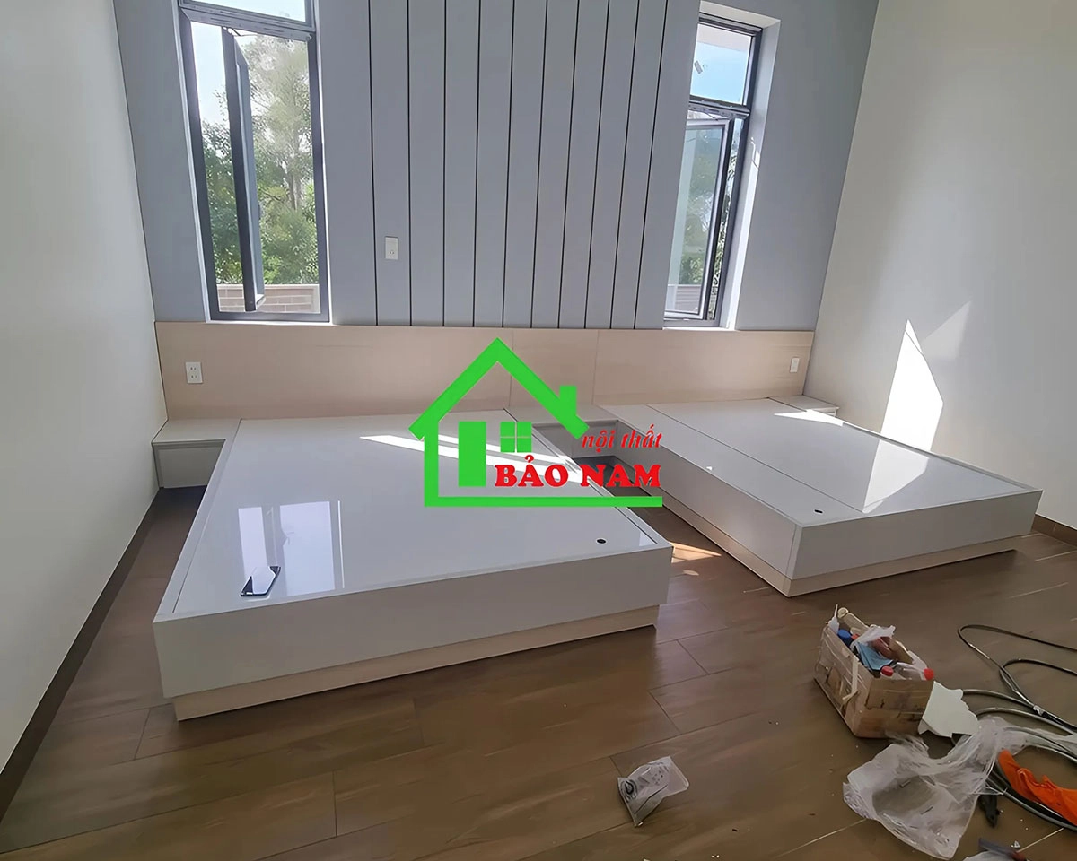 Giường gỗ công nghiệp đẹp, chất lượng bố trí trong phòng ngủ hiện đại & tinh tế