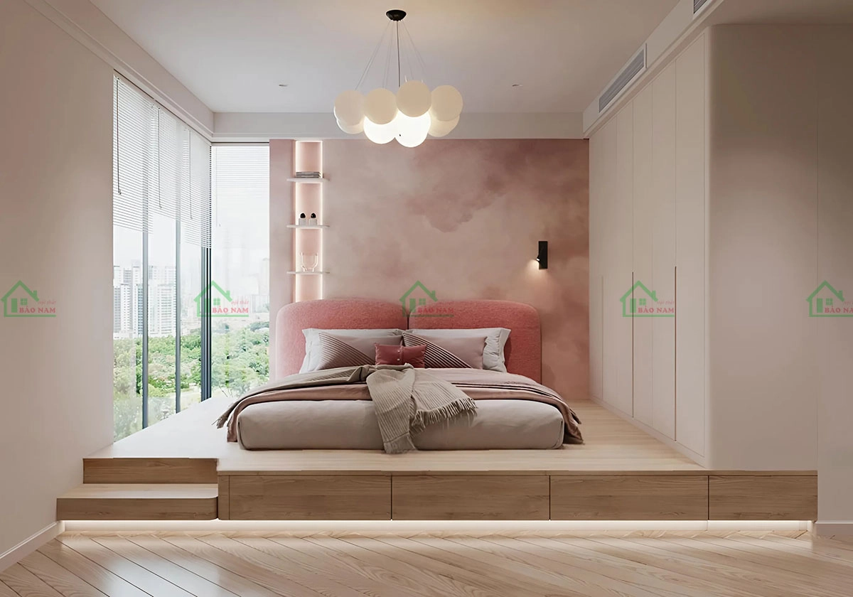 Giường gỗ công nghiệp đa năng, có thể sử dụng cho nhiều mục đích khác nhau như bàn làm việc hoặc khu vui chơi