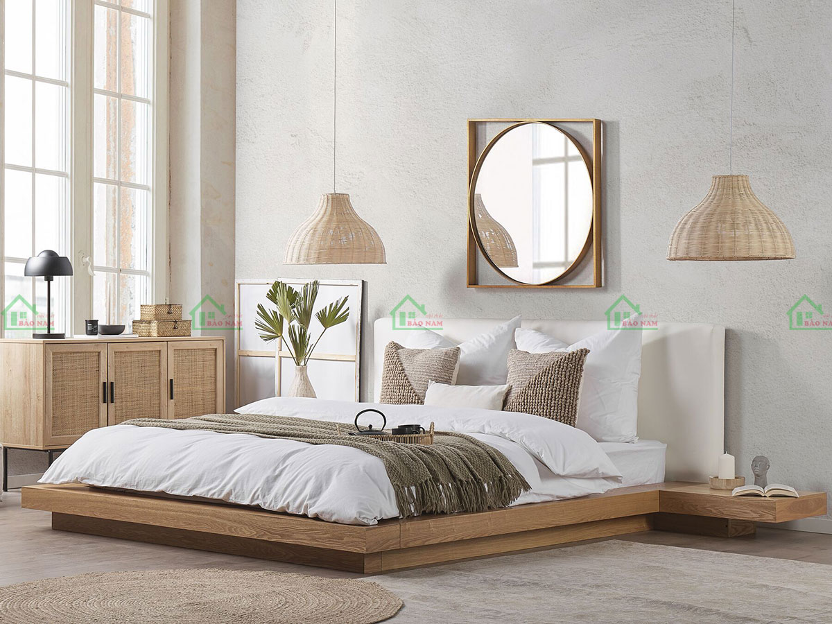 Giường ngủ gỗ MDF màu vân gỗ đẹp hiện đại