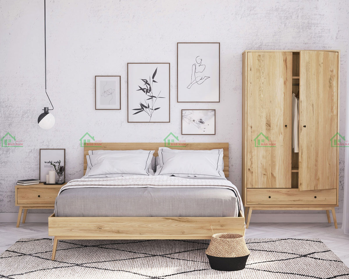 Thiết kế đơn giản, tối giản với chân giường cao, mang lại vẻ đẹp thoáng đãng.