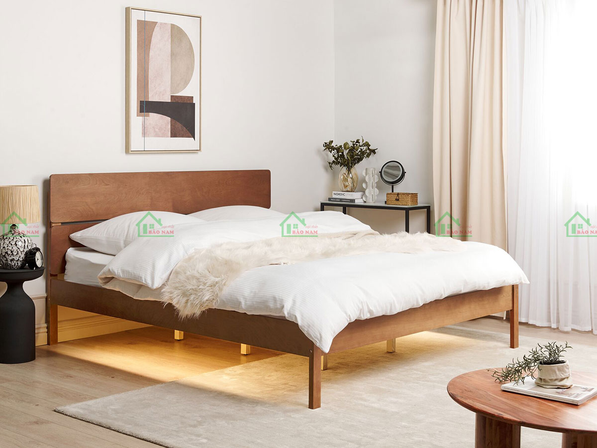 Mẫu Giường Ngủ Gỗ Tự Nhiên Gõ Đỏ Cao Cấp Có Chân Hiện Đại GTN12
