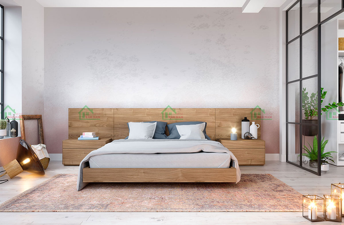 Mẫu Giường Ngủ MDF Màu Vân Gỗ Đẹp Hiện Đại GN35