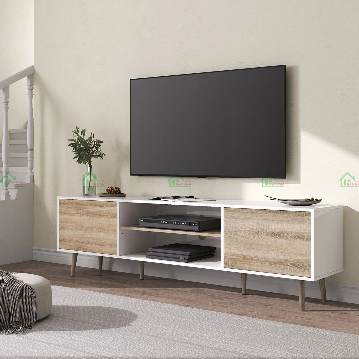 Mẫu Kệ Tivi Chân Gỗ Đẹp Hiện Đại PK27