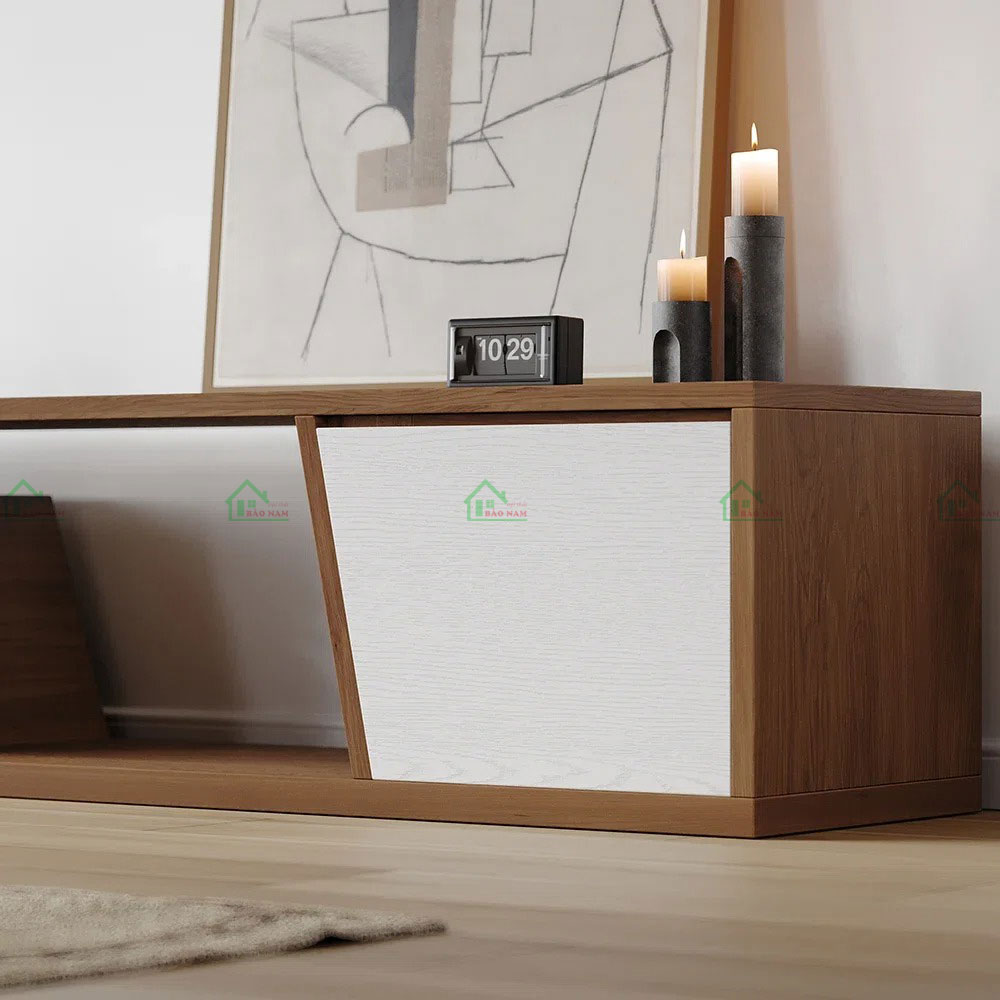 Được làm từ gỗ MDF Melamine An Cường chất lượng cao, mẫu kệ tivi này đảm bảo độ bền và thẩm mỹ cao.