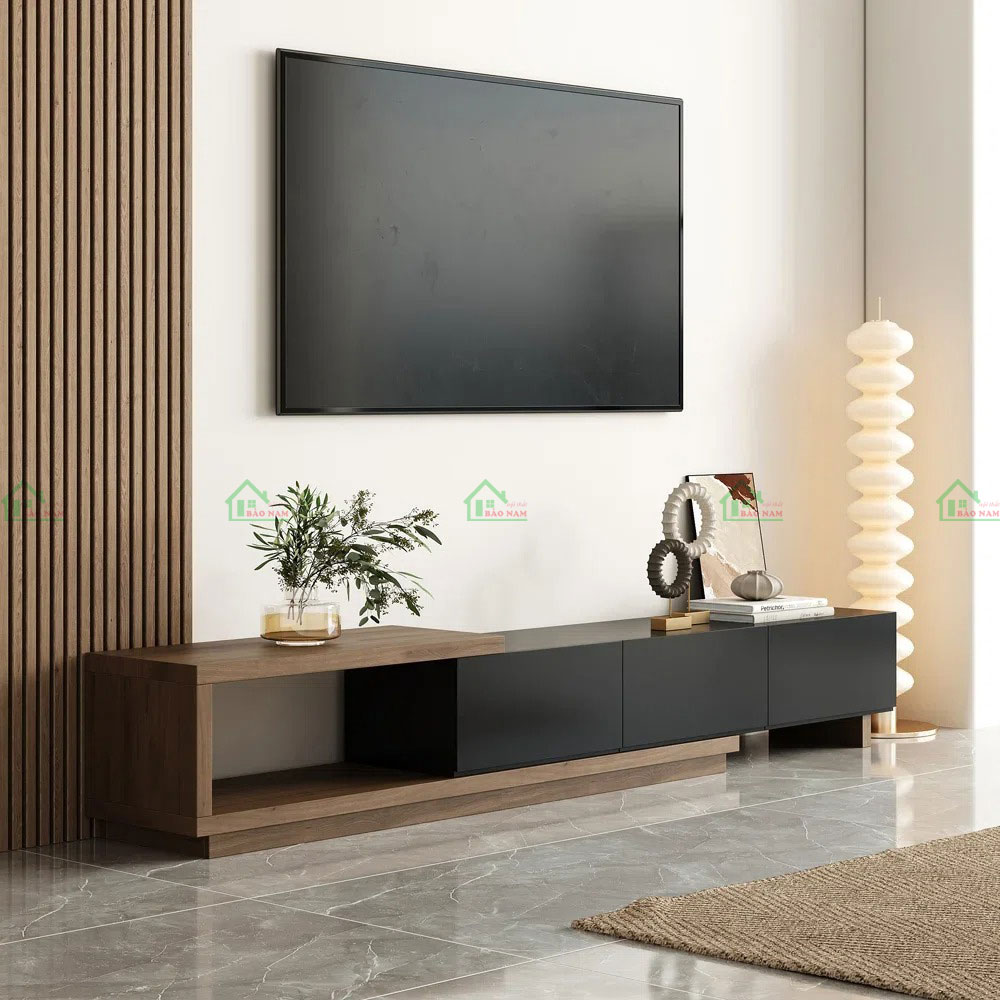 Với kiểu dáng nổi bật và các phụ kiện trang trí hài hòa, mẫu kệ này trở thành điểm nhấn ấn tượng trong không gian sống.