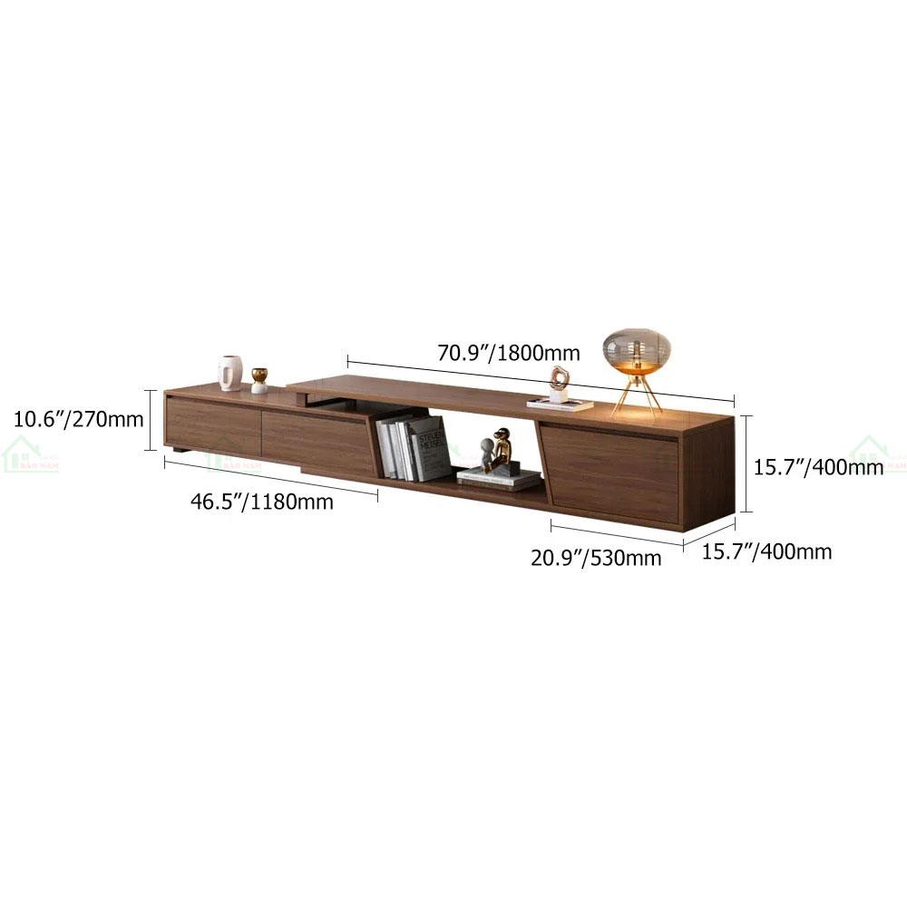 Mẫu kệ tivi được sản xuất theo kích thước, đáp ứng tối đa nhu cầu lưu trữ của bạn.