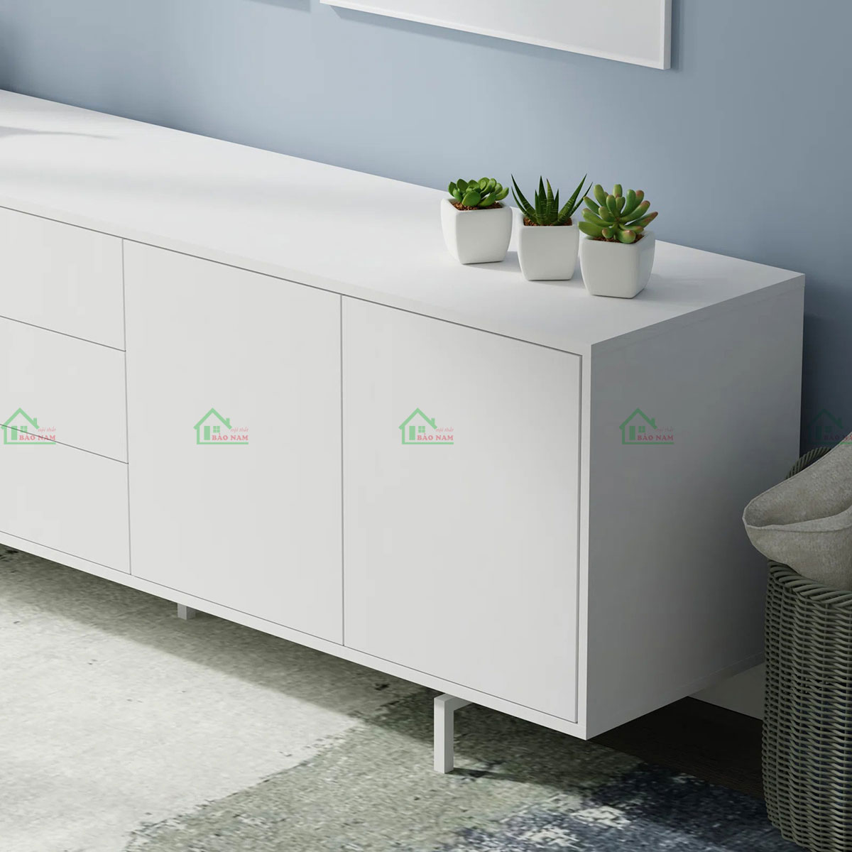 Thiết kế tối giản, hiện đại với tông màu trắng tinh tế.