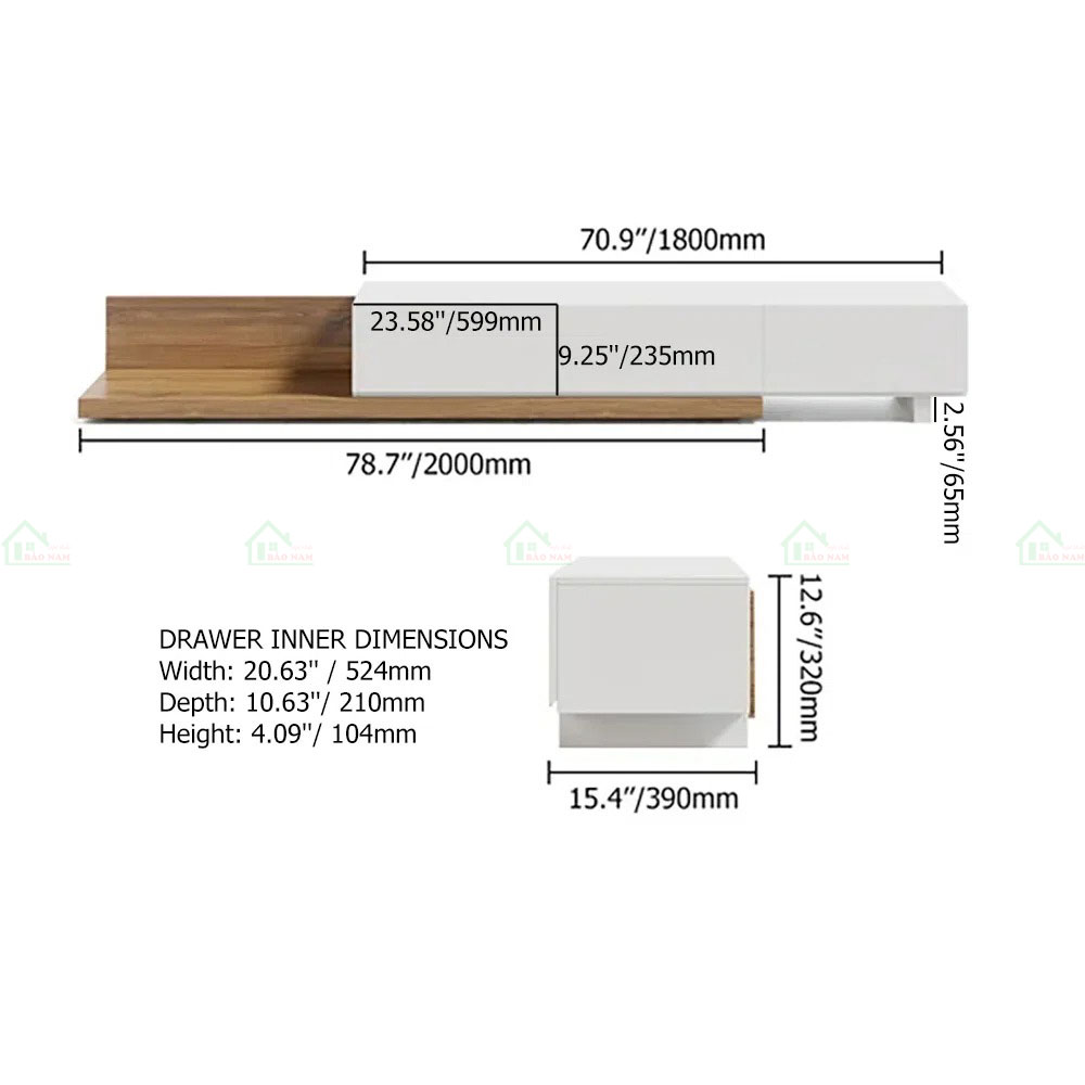 Mẫu kệ tivi được sản xuất theo kích thước, đáp ứng tối đa nhu cầu lưu trữ của bạn.