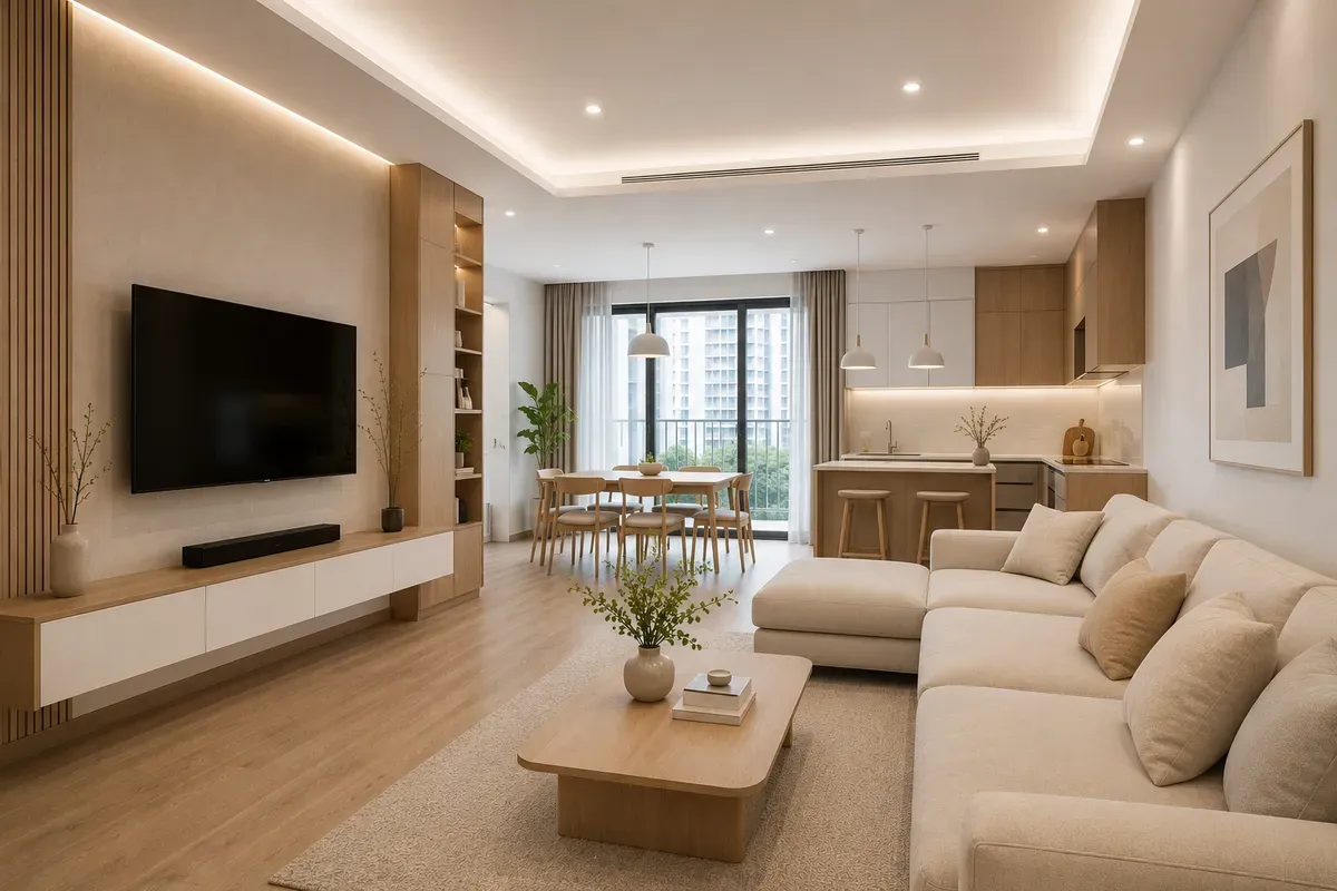 Không gian mở giúp căn hộ chung cư tối ưu diện tích sử dụng.