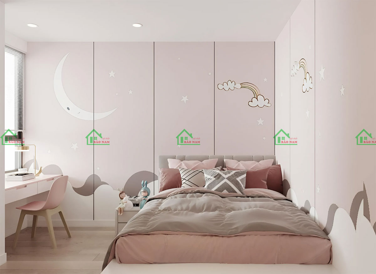 Mẫu Thiết Kế Phòng Ngủ Màu Hồng Cho Bé Gái PB19