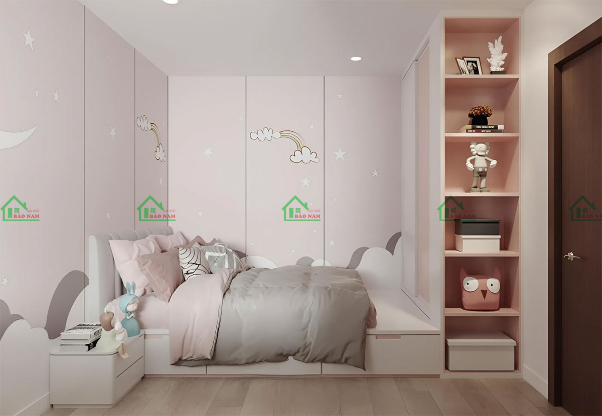 Thiết kế với tông màu chủ đạo là hồng nhạt nhẹ nhàng, nữ tính cho bé gái