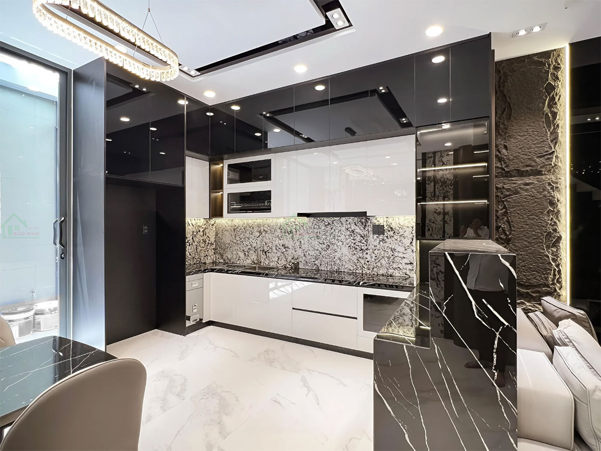 Mẫu Tủ Bếp Acrylic Bóng Gương An Cường Đẹp Hiện Đại TBA55