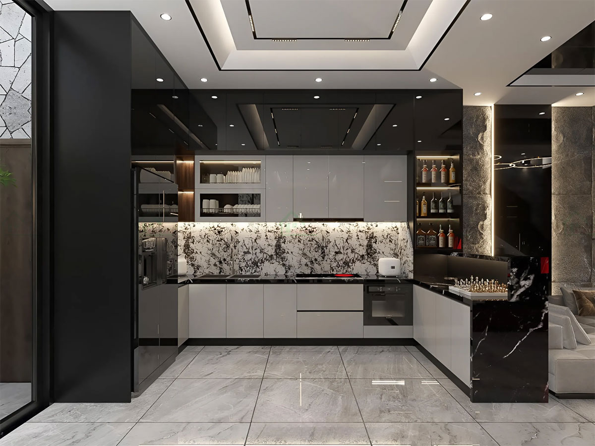 Mẫu Tủ Bếp Acrylic Bóng Gương An Cường Đẹp Hiện Đại TBA57