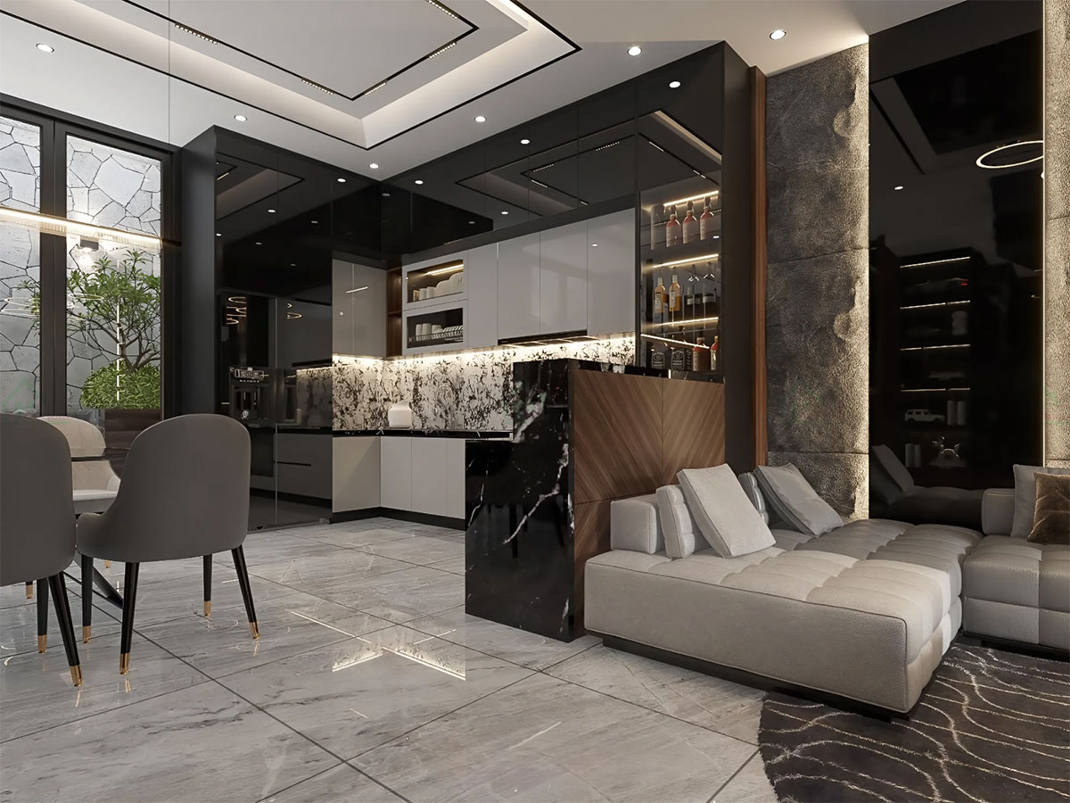 Ốp tường bằng đá granite với họa tiết vân độc đáo, cá tính.