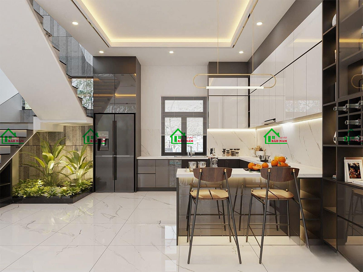 Trang bị tủ rượu để trưng bày và lưu trữ các loại rượu, tạo điểm nhấn trang trí sang trọng.