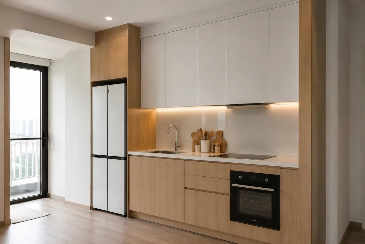 Tủ bếp hiện đại dành cho căn hộ chung cư.