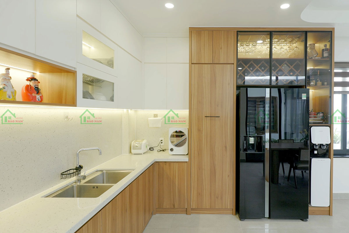 Mẫu Tủ Bếp Gỗ Công Nghiệp Chữ L Đẹp Hiện Đại TB48