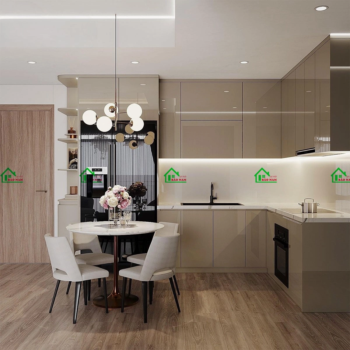 Mẫu tủ bếp gỗ công nghiệp acrylic đẹp sang trọng