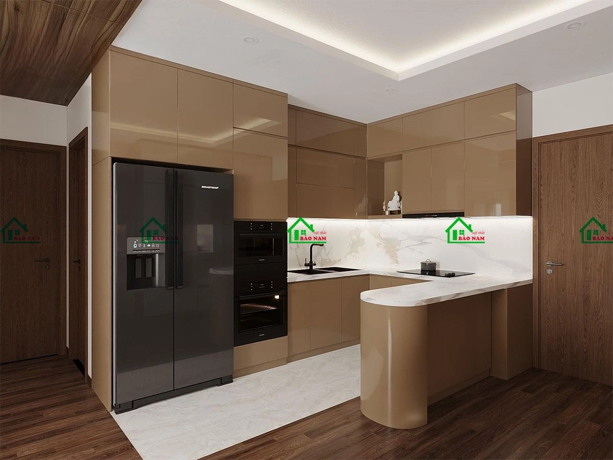 Tủ bếp acrylic bóng gương đẹp hiện đại