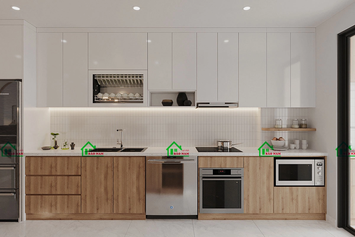 Mẫu tủ bếp chữ I hiện đại, đơn giản