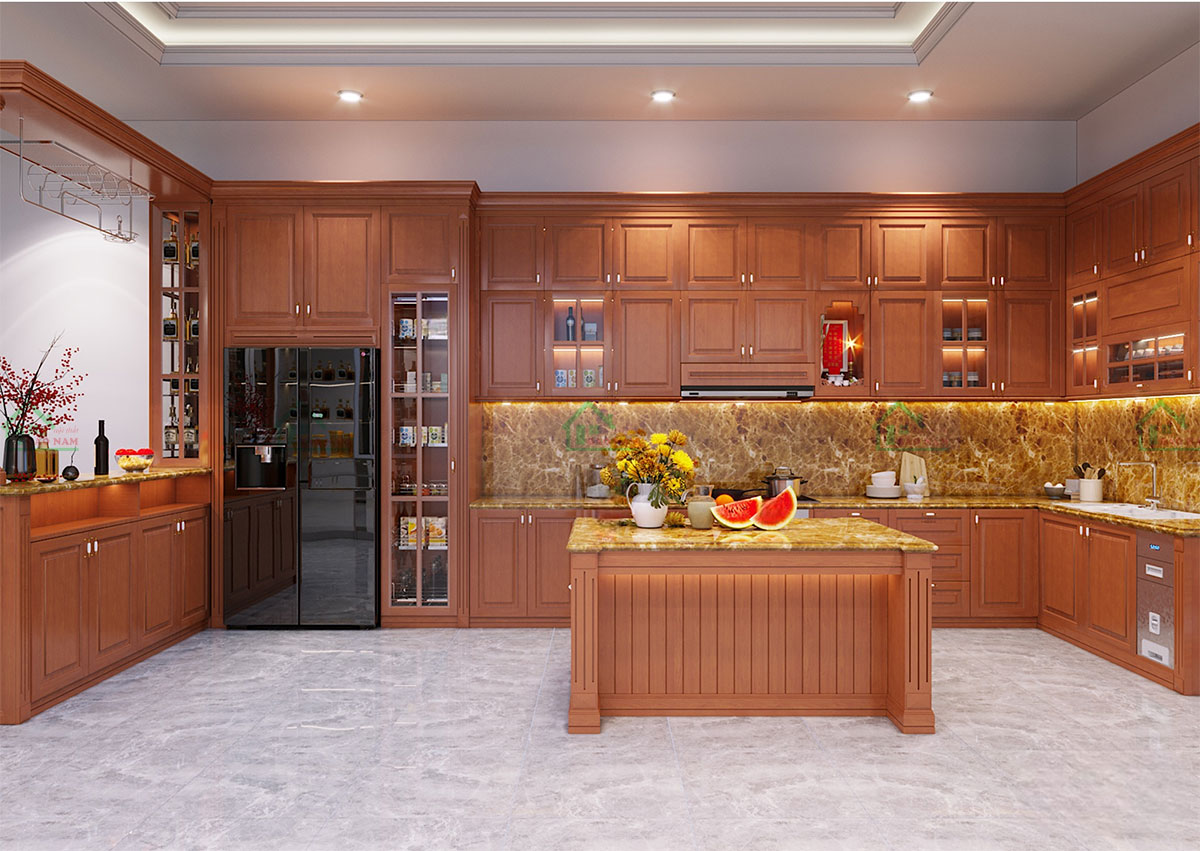 Mẫu Tủ Bếp Gỗ Kết Hợp Quầy Bar Cao Cấp Thiết Kế Sang Trọng BTN05