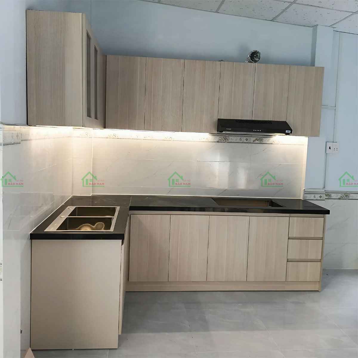 Công Trình Thực Tế - Thi Công Tủ Bếp Gỗ MDF Melamine An Cường Đẹp Hiện Đại TB46