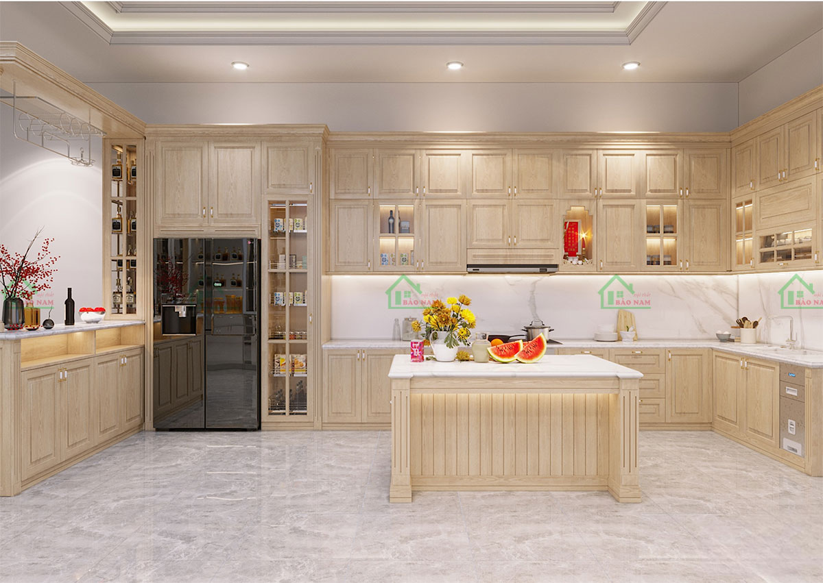 Mẫu Tủ Bếp Gỗ Tân Cổ Điển Sang Trọng BTN06
