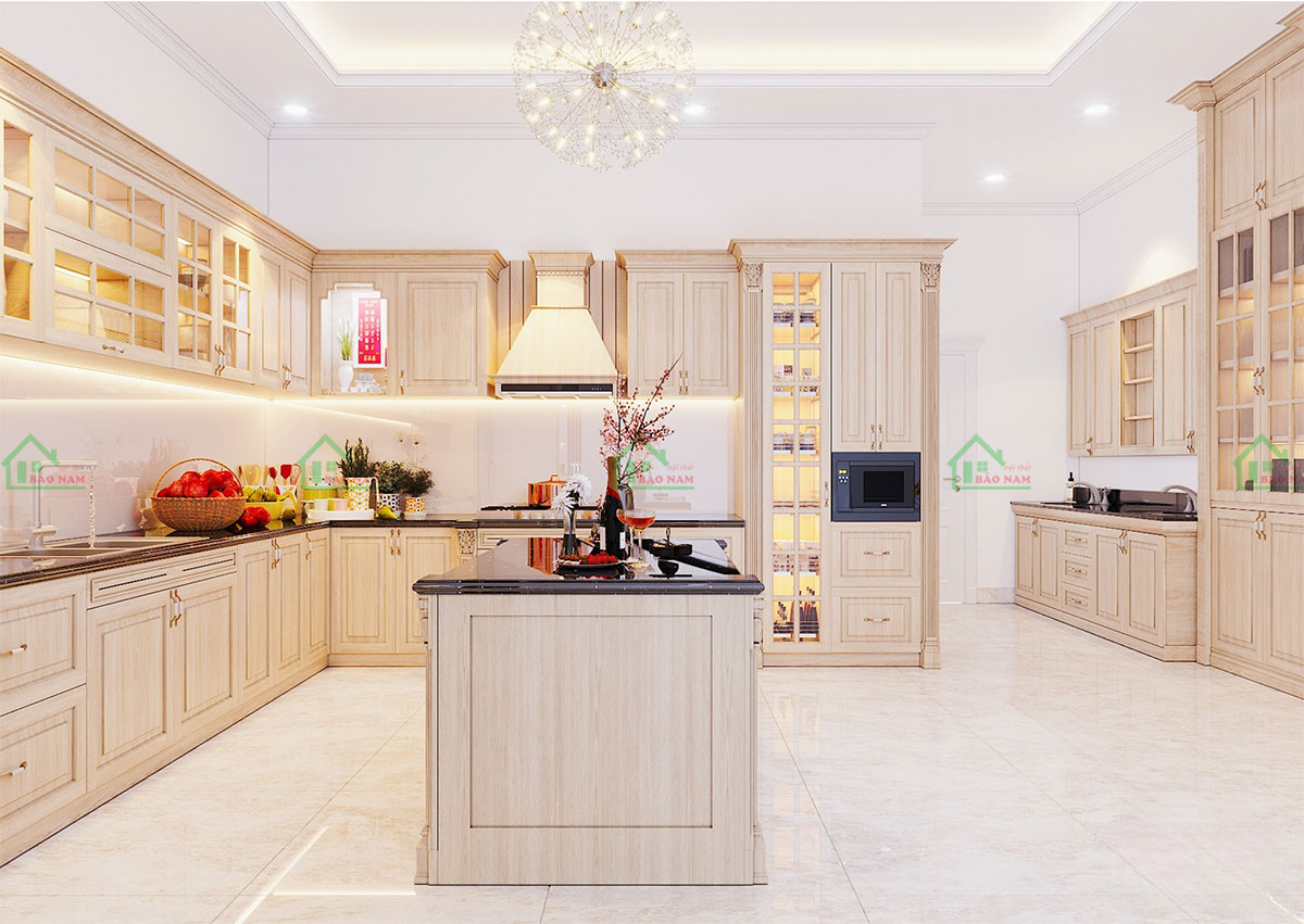 Thiết kế tủ bếp sang trọng, phù hợp với không gian của một biệt thự cao cấp