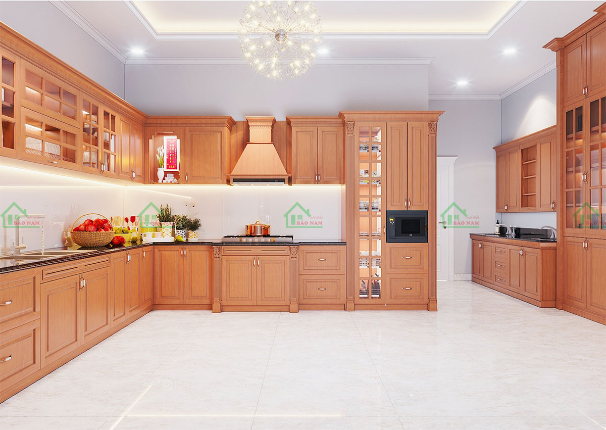 Thiết kế tủ bếp kiểu chữ L, tối ưu hóa không gian và tăng tính tiện dụng.