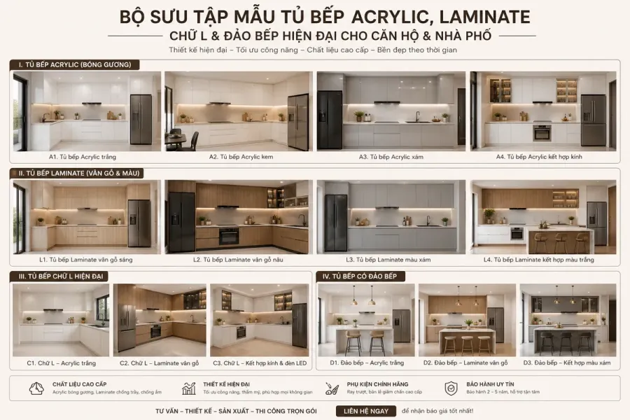 Tổng hợp các mẫu tủ bếp hiện đại đẹp