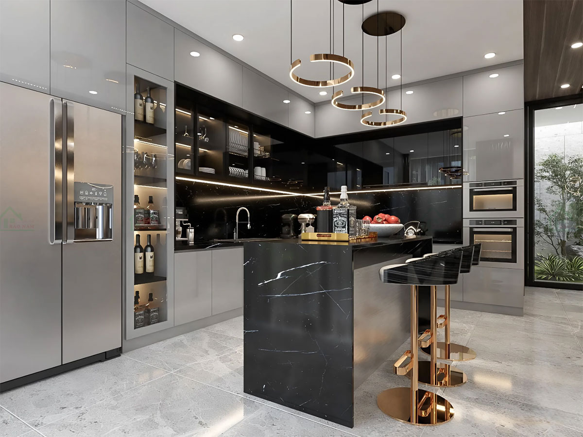 Mẫu Tủ Bếp MDF Phủ Acrylic Bóng Gương An Cường Đẹp Hiện Đại TBA58