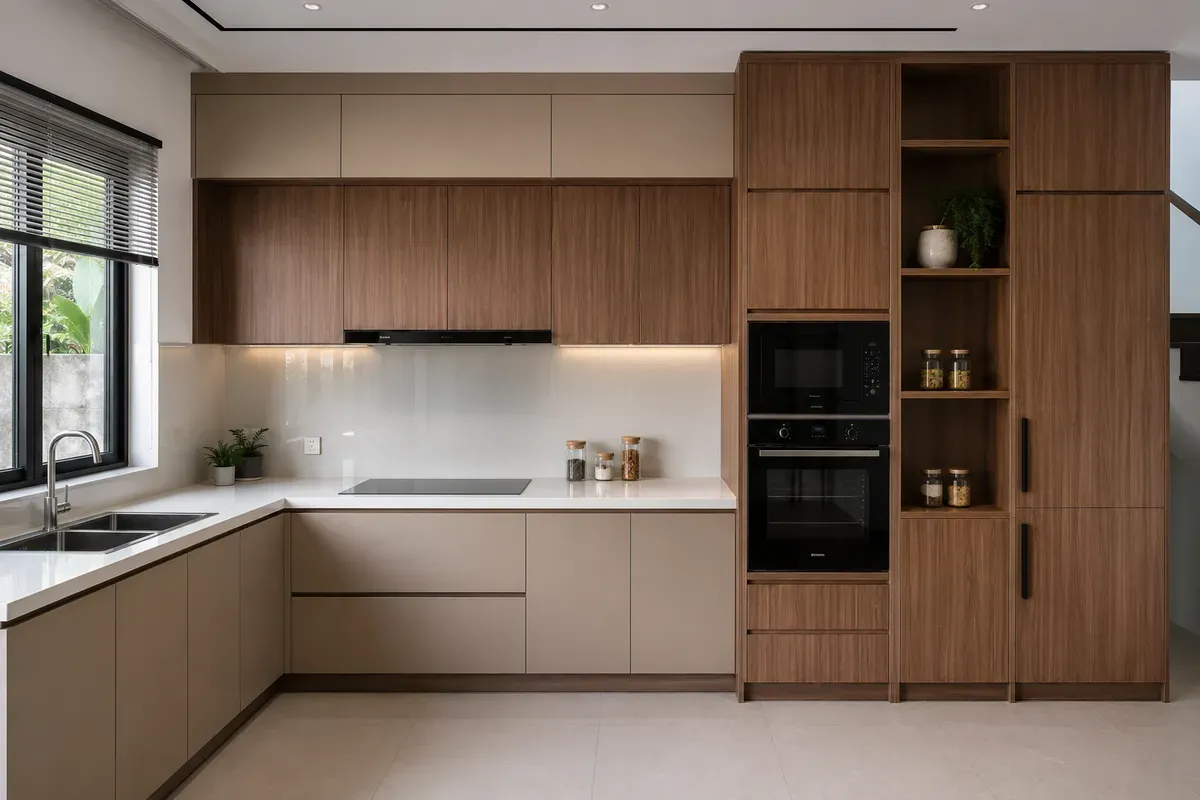 Thiết kế tủ bếp hiện đại cho nhà phố.