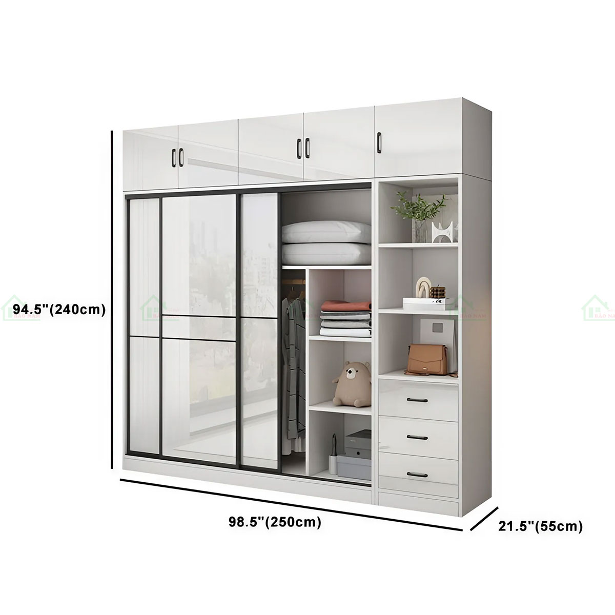 Mẫu Tủ Quần Áo 3 Cánh Lùa Đẹp Hiện Đại TAL07 