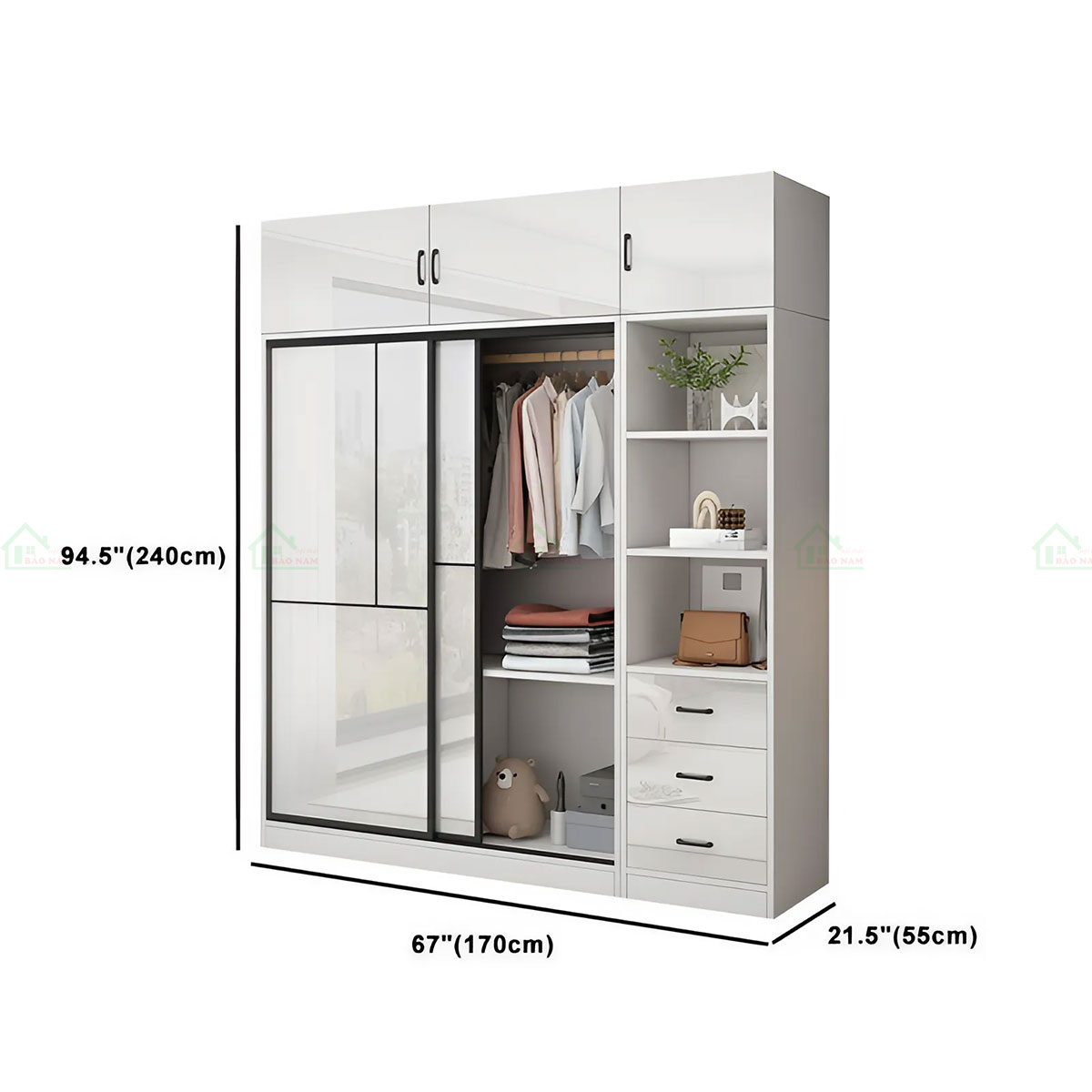 Mẫu Tủ Quần Áo 3 Cánh Lùa Đẹp Hiện Đại TAL07 