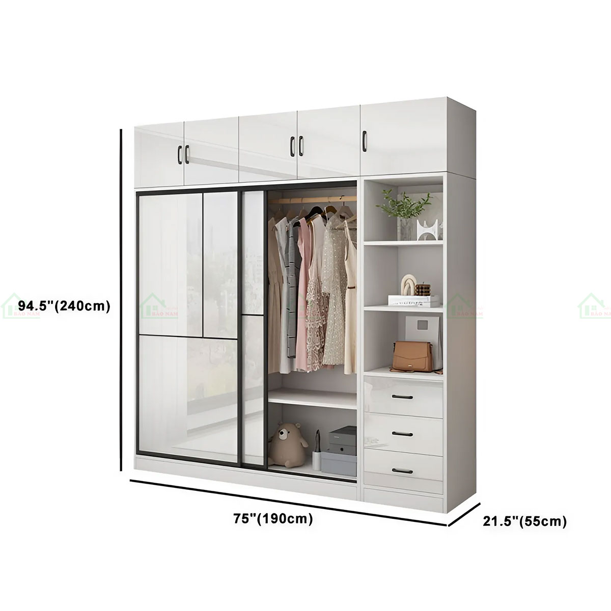 Mẫu Tủ Quần Áo 3 Cánh Lùa Đẹp Hiện Đại TAL07 