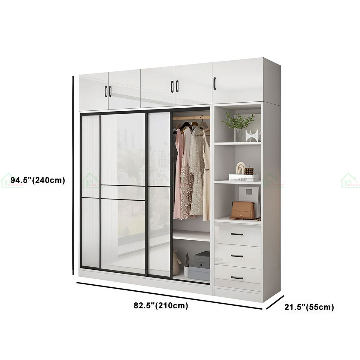 Mẫu Tủ Quần Áo 3 Cánh Lùa Đẹp Hiện Đại TAL07 