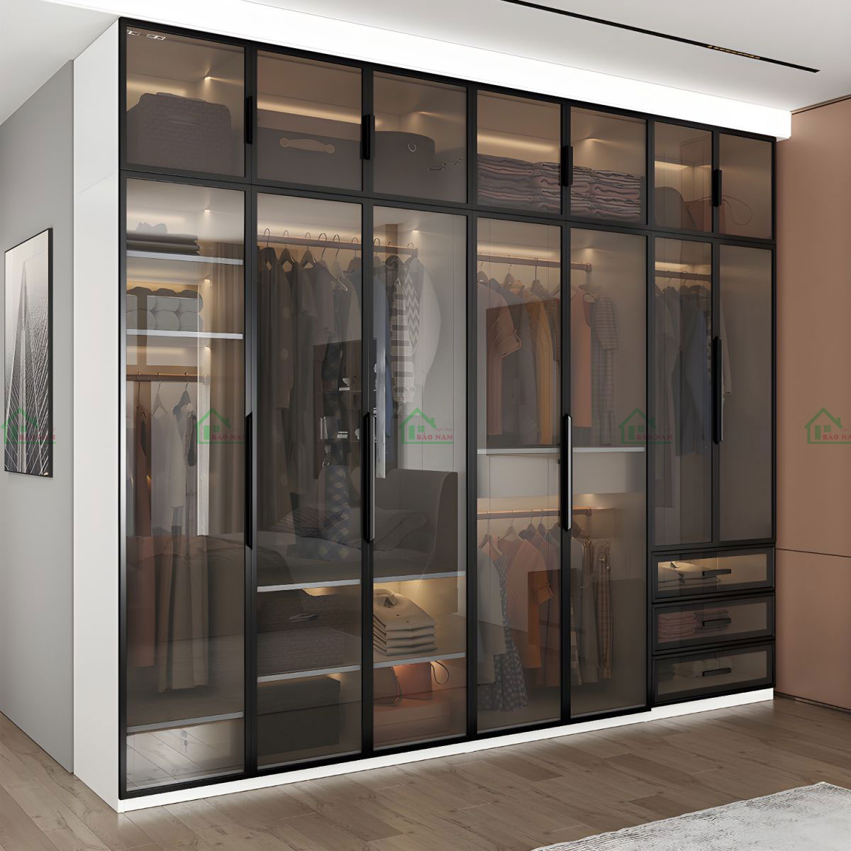 Mẫu Tủ Quần Áo Cánh Kính Cường Lực Hiện Đại Đẹp TK33