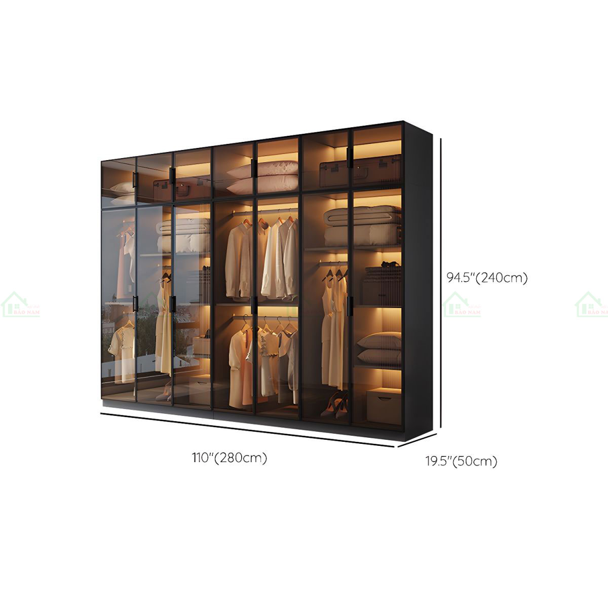 Mẫu Tủ Quần Áo Cánh Kính Màu Đen Hiện Đại Sang Trọng TK32