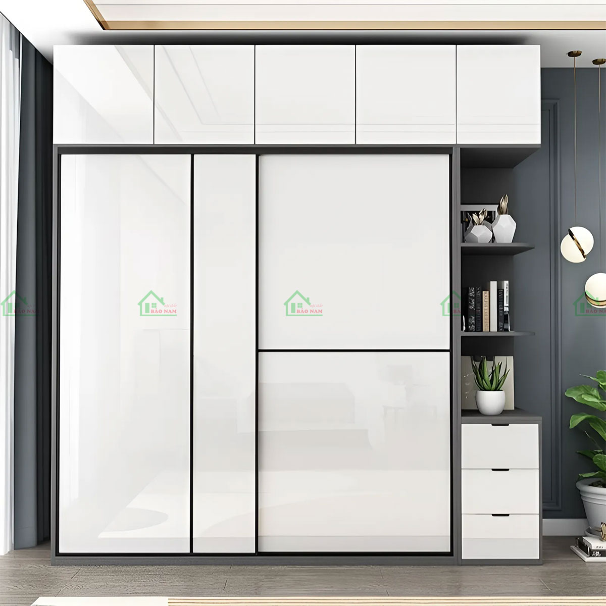 Mẫu Tủ Quần Áo Cửa Lùa Acrylic Bóng Gương Hiện Đại Sang Trọng TAL06