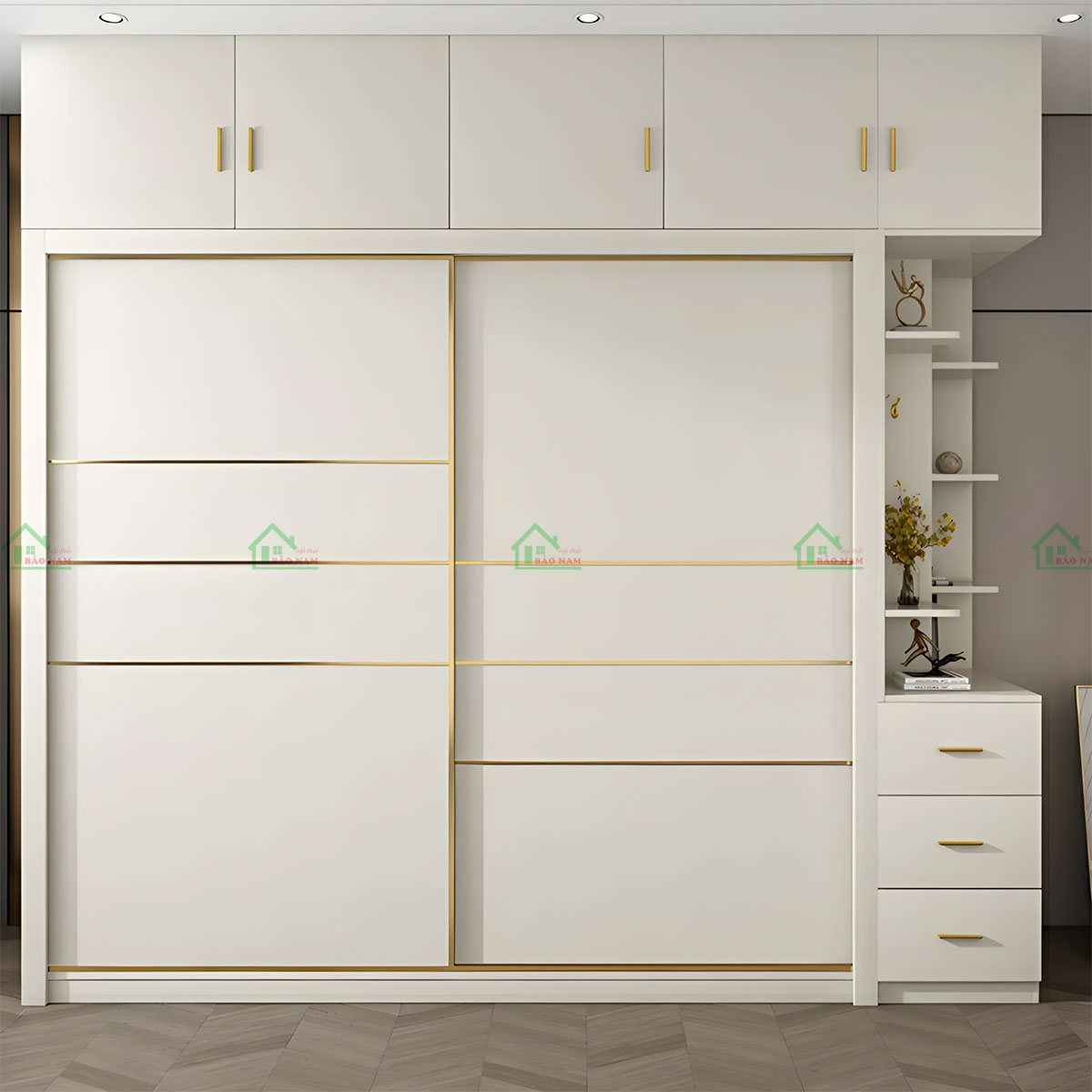 Các nẹp viền inox màu vàng tạo điểm nhấn tinh tế.