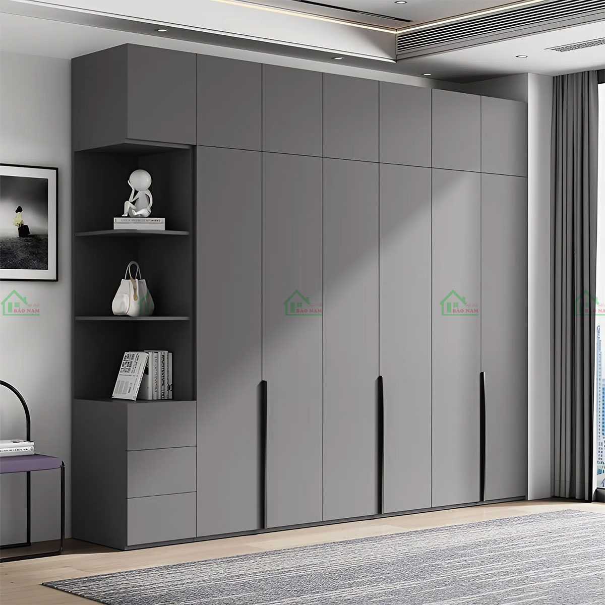Mẫu Tủ Quần Áo Gỗ Công Nghiệp Màu Xám Đẹp Hiện Đại TA40