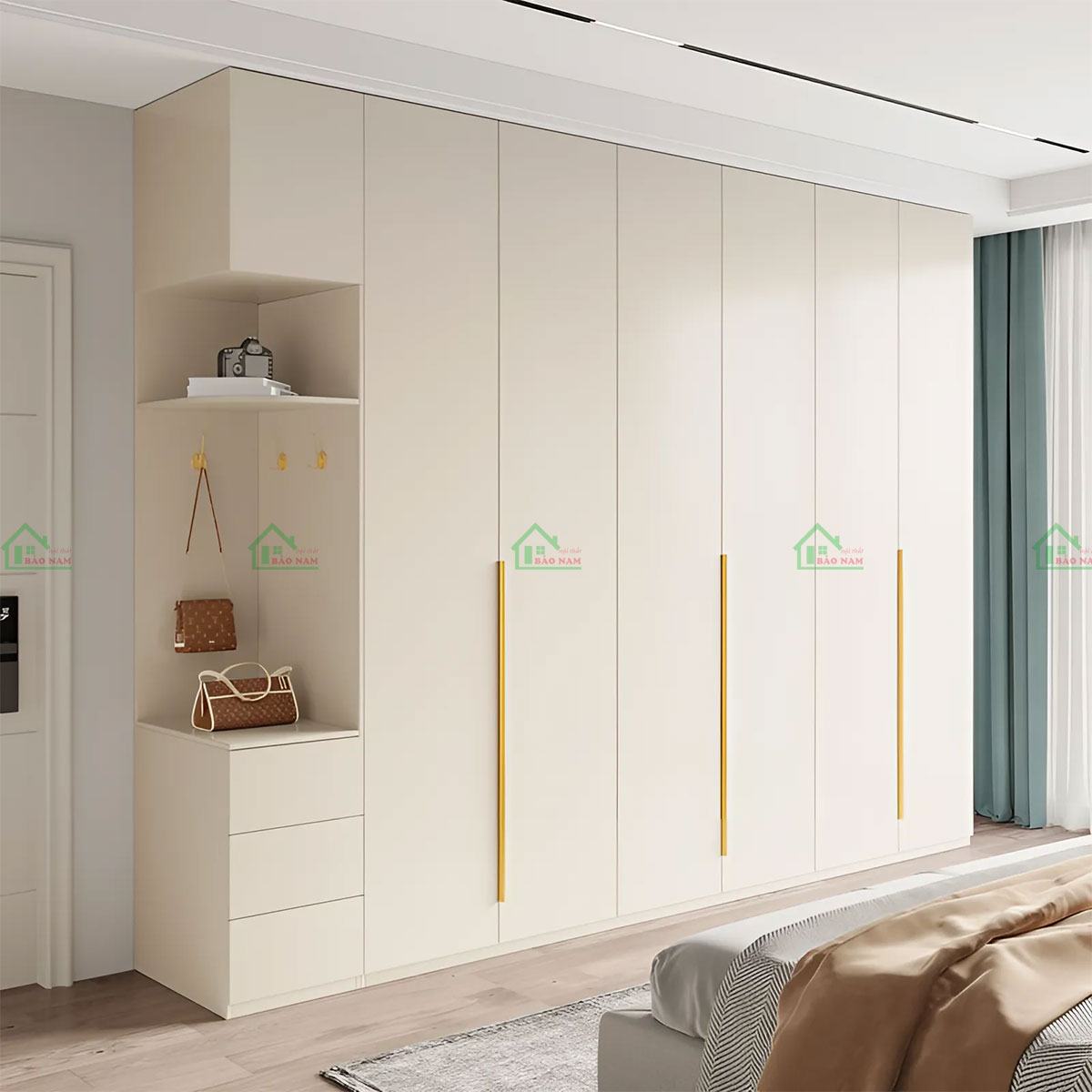 Mẫu Tủ Quần Áo Gỗ Công Nghiệp MDF Màu Kem Đẹp Hiện Đại TA35
