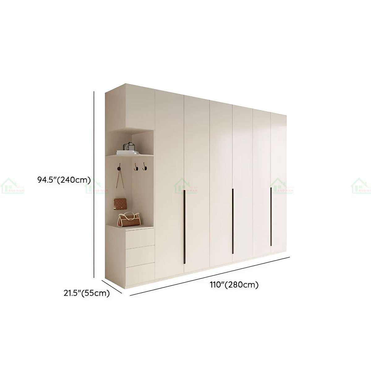 Tủ quần áo TA35 có thể được đặt sản xuất theo kích thước để phù hợp với không gian