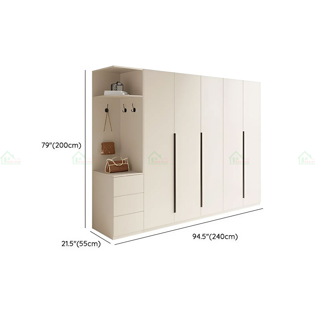 Mẫu Tủ Quần Áo Gỗ Công Nghiệp MDF Màu Kem Đẹp Hiện Đại TA35