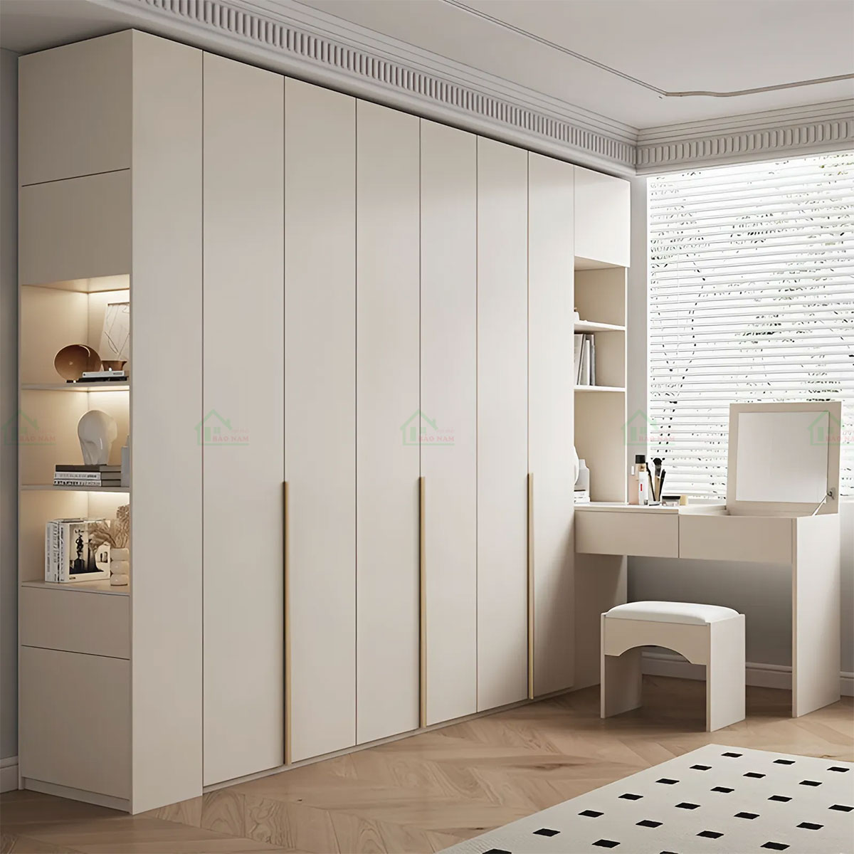 Mẫu Tủ Quần Áo Gỗ Kết Hợp Bàn Phấn Đẹp Hiện Đại TA37 