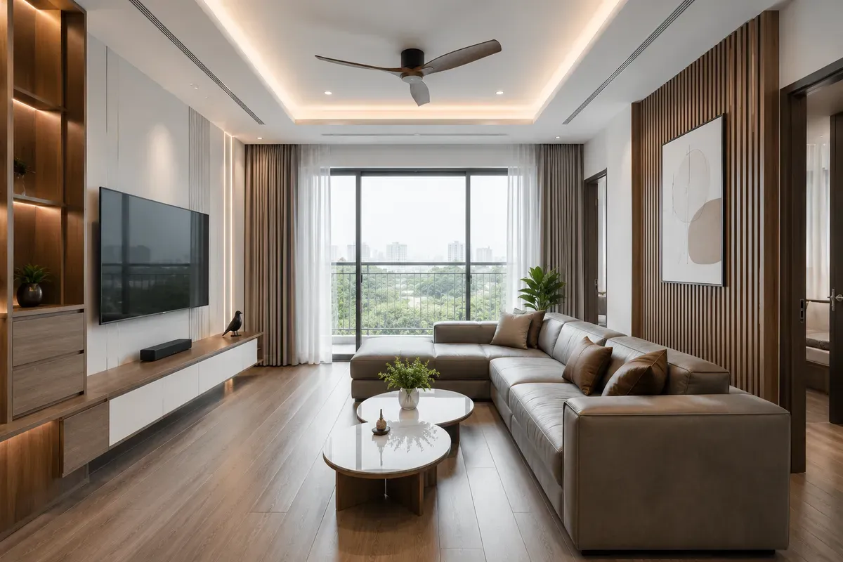 Phòng khách chung cư cần đảm bảo công năng, ánh sáng và bố trí hợp lý