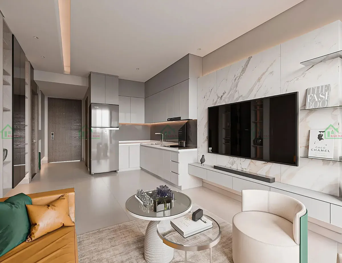 nội thất chung cư 2 phòng ngủ gói cơ bản MDF