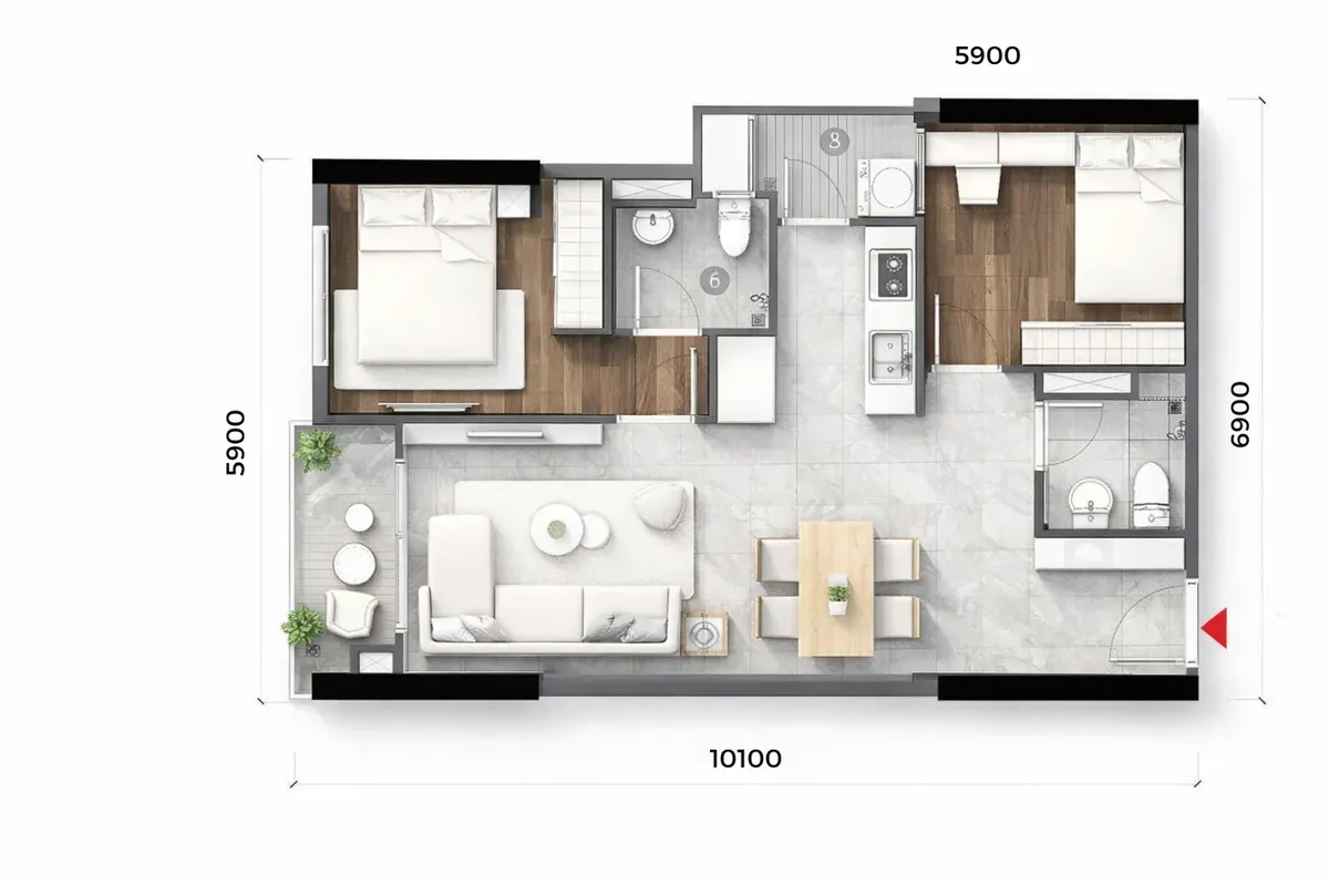 nội thất chung cư 60m2 2 phòng ngủ chi phí trung cấp