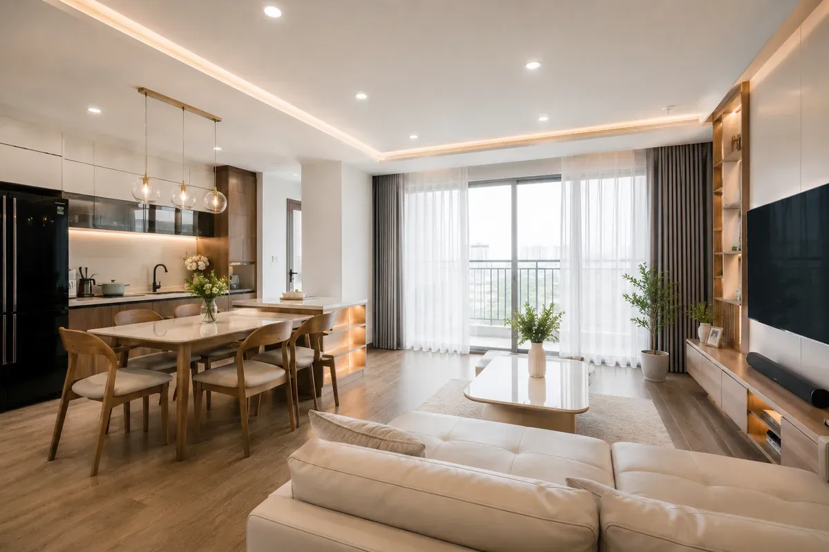 Phong cách hiện đại dễ dàng ứng dụng trong căn hộ chung cư với diện tích đa dạng.