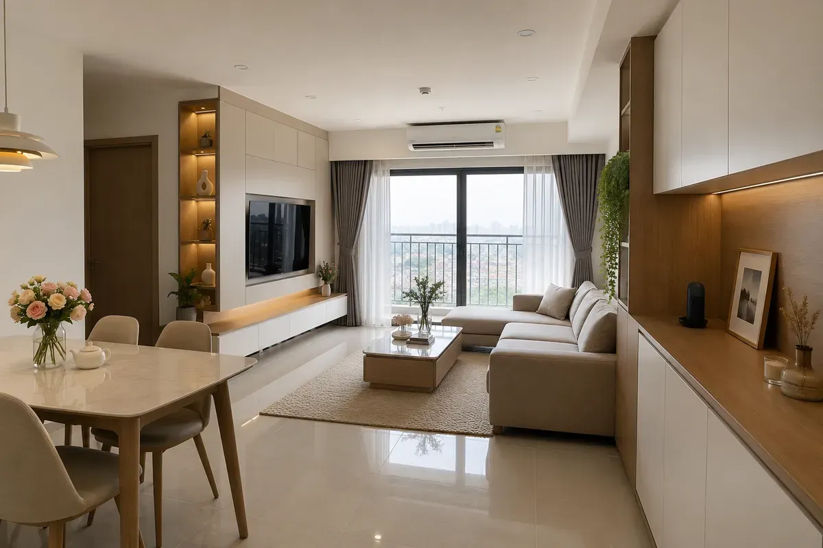 Nội thất hoàn thiện đúng bản vẽ với chất lượng đồng bộ.